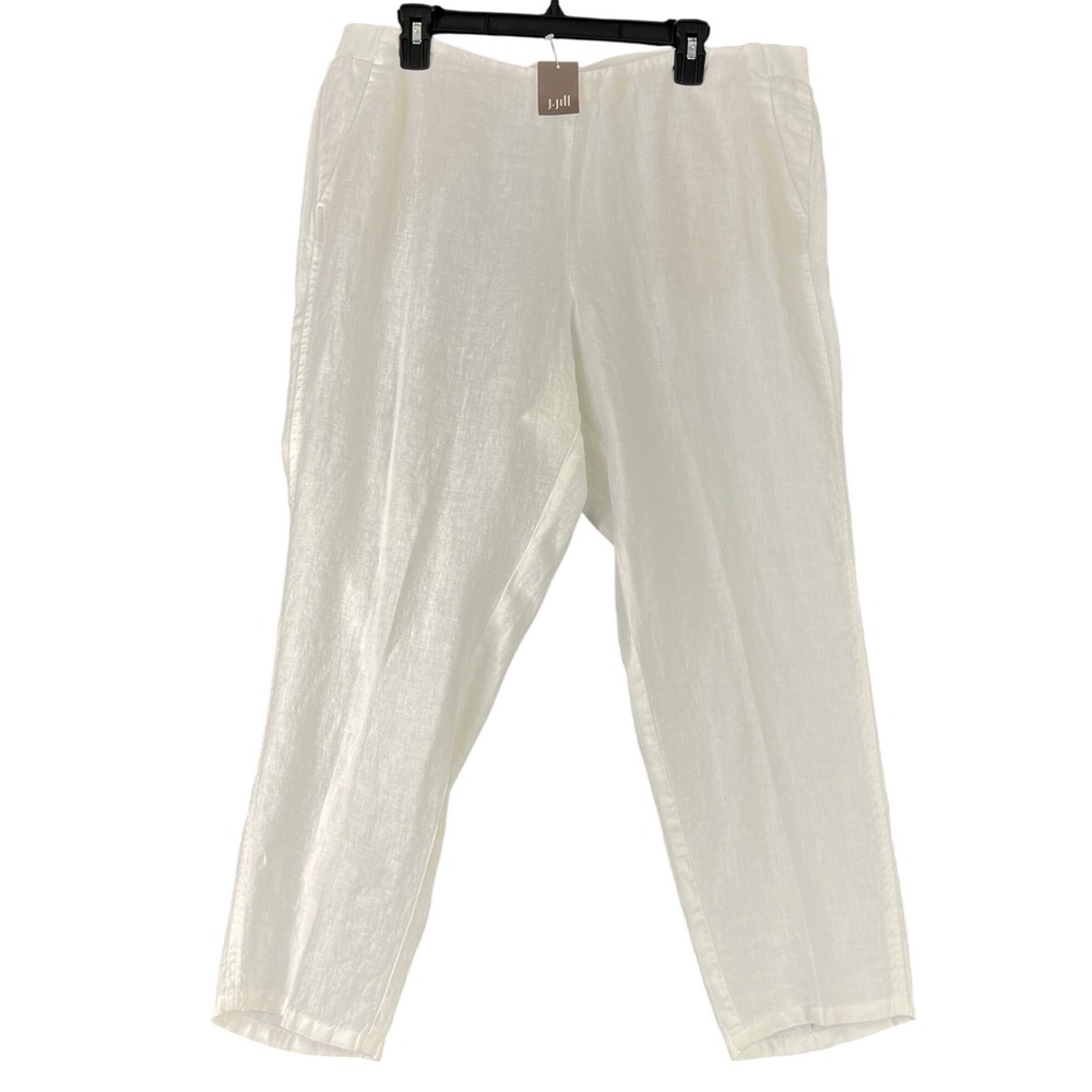 J Jill Love Linen White Cropped Pants‎ Womens L Petite Coastal Chic Polished